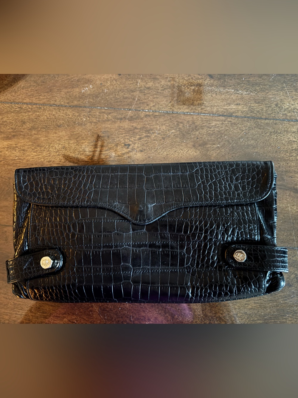 Rebecca Minkoff Black Croc-Embossed Clutch Wristlet
